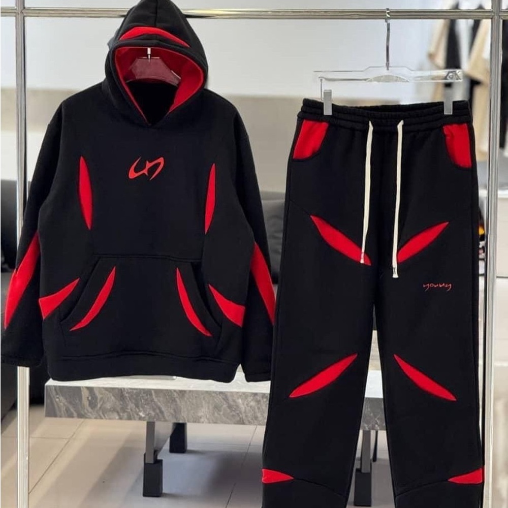 J Brand Black and Red Hoodie Sweatpants Set